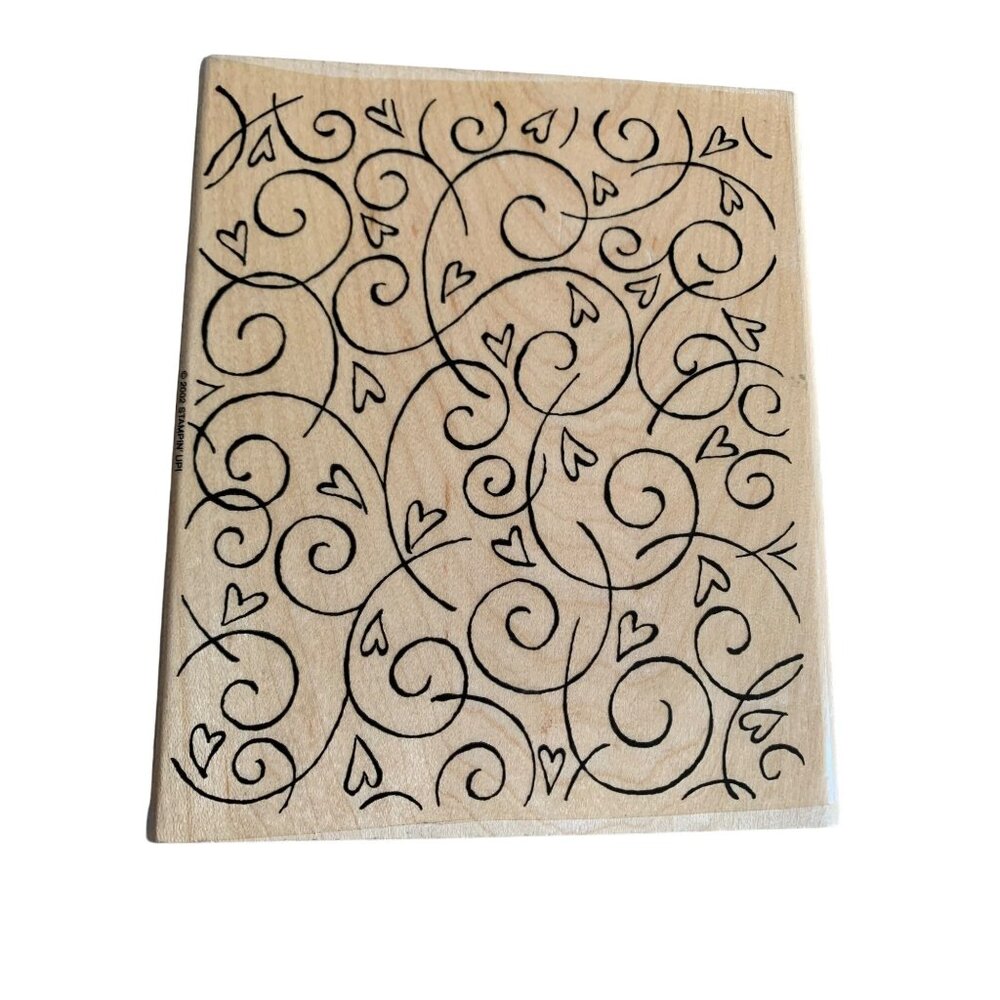 Stampin Up 2002 Rubber Stamp Swirls & Hearts Pattern - Wood Mounted